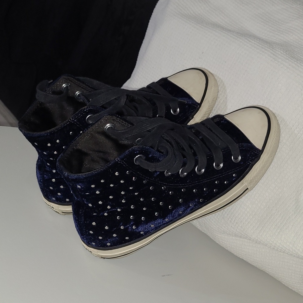 CONVERSE Velvet Size 7 Navy High-Top Sneakers with Studs - Picture 12 of 15